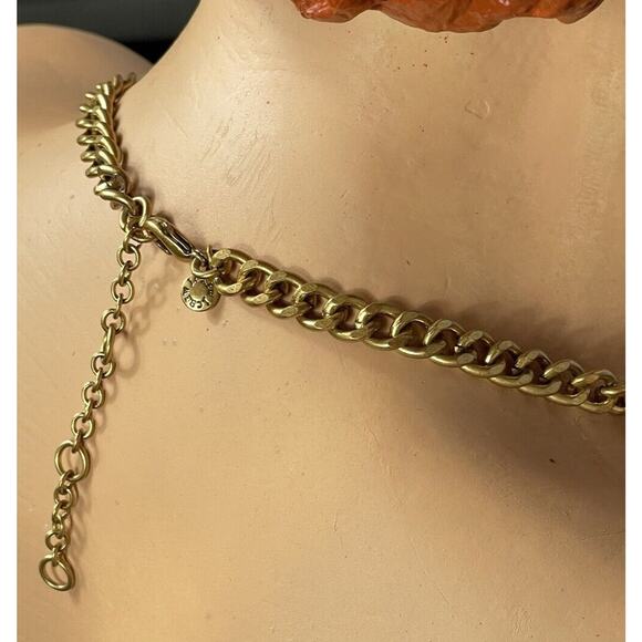 Vintage J Crew Necklace Statement Bib Black Pink Rhinestone Gold Tone Chain - Picture 9 of 14